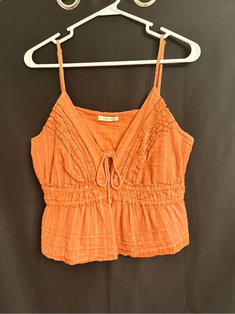 Z Supply Tangerine Tie-Front Textured Spaghetti Strap Top Size M